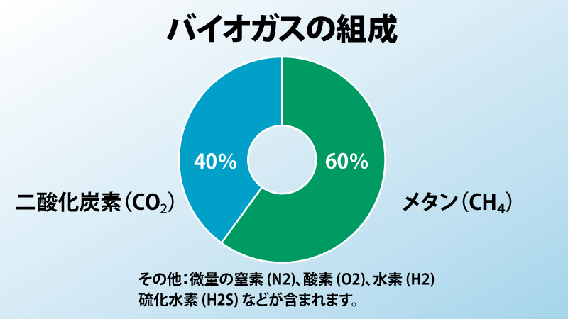 バイオガスの主成分 メタン (CH4) と二酸化炭素 (CO2)